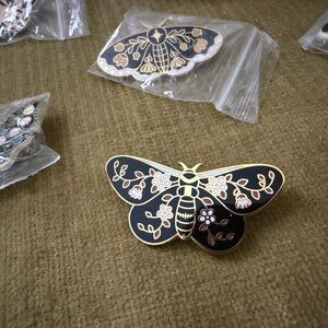 Black and Gold Moth Enamel Pins Set of 10